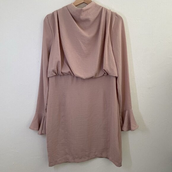 ASOS Mauve Pink Dress Open Slit Back Long Sleeve Demure High Neck Office Size 10 - Picture 1 of 10